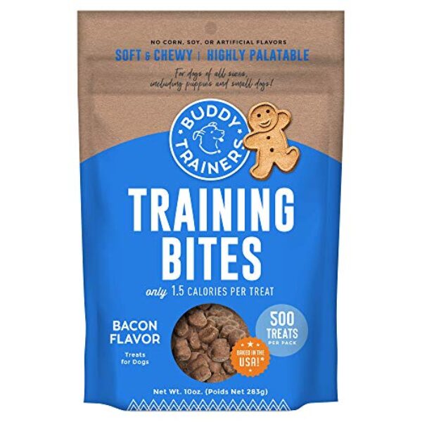 BUDDY BISCUITS Training Bites for Dogs, Low Calorie Dog Treats Baked in The USA, Bacon 10 oz.