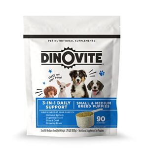 Dinovite 3-in-1 Supplement for Puppies - Pre & Probiotic Puppy Supplement - Vitamin E and Omega 3 Source for Puppies - for Small/Medium Breeds - 1.76 lb