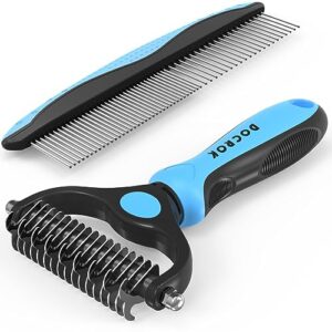 Dog Grooming Brush and Metal Comb, Undercoat Rake for Dogs Grooming Supplies Dematting Deshedding Brush for Shedding, Cat Brush Deshedder Brush Dogs Shedding Tool for Long matted Haired Pets, Blue