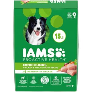 IAMS Adult Minichunks Small Kibble High Protein Dry Dog Food with Real Chicken, 15 lb. Bag