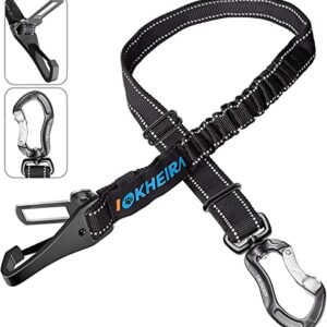 IOKHEIRA Dog Seatbelt, Updated Dog Seat Belt, Adjustable Dog Seatbelt Harness, Reflective Bungee Dog Car Seatbelt with Hook& Buckle, Dog Car Seat Belt with Aviation Aluminum Alloy Rotatable Carabiner