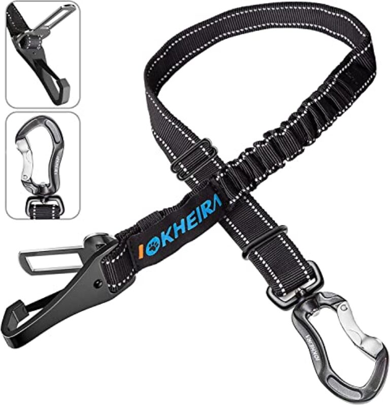 IOKHEIRA Dog Seatbelt, Updated Dog Seat Belt, Adjustable Dog Seatbelt Harness, Reflective Bungee Dog Car Seatbelt with Hook& Buckle, Dog Car Seat Belt with Aviation Aluminum Alloy Rotatable Carabiner