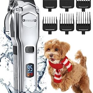 oneisall Dog Clippers for Grooming for Thick Heavy Coats/Low Noise Rechargeable Waterproof Cordless Pet Shaver with Stainless Steel Blade for Dogs and Animals
