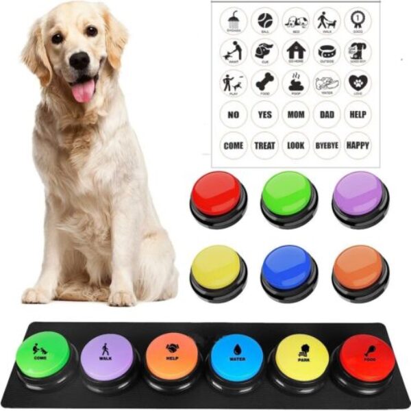 6pcs Dog Buttons for Communication Training Buzzer W/ Mat and 24 Scene Stickers
