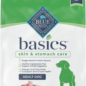Blue Buffalo Basics Skin & Stomach Care, Grain Free Natural Adult Dry Dog Food, Lamb & Potato 22-lb