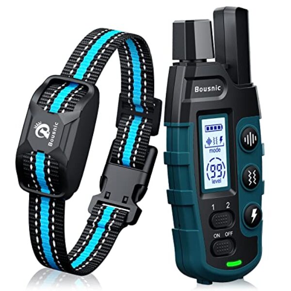 Bousnic Dog Shock Collar - 3300Ft Dog Training Collar with Remote for 5-120lbs Small Medium Large Dogs Rechargeable Waterproof e Collar with Beep (1-8), Shake(1-16), Safe Shock(1-99) Modes (Blue)