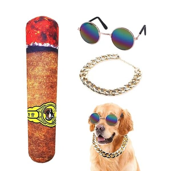 Cava Heat Lake Squeaky Dog Toys,Dog Birthday Party Supplies,Dog Sunglasses,Gold Chain Dog Collar