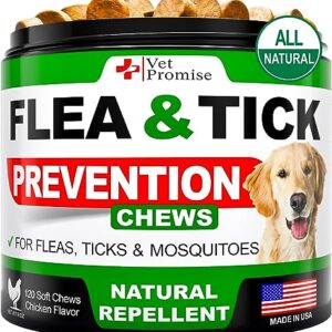 Flea and Tick Prevention for Dogs Chewables - All Natural - Oral Flea Pills for Dogs Supplement - All Breeds and Ages - Made in USA - 120 Tablets