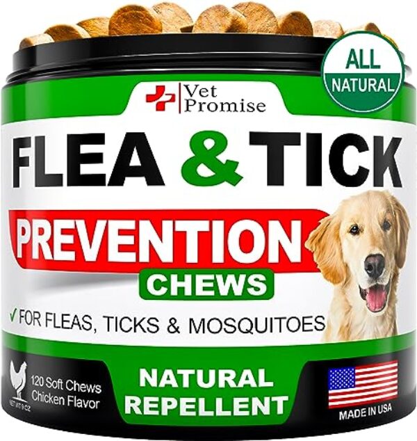 Flea and Tick Prevention for Dogs Chewables - All Natural - Oral Flea Pills for Dogs Supplement - All Breeds and Ages - Made in USA - 120 Tablets