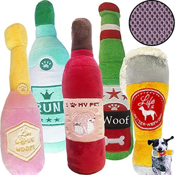Jalousie Ultra Tough Funny Dog Squeaky Toys - Fun to Play with Fun to Watch - Dog Chew Toy Parody Dog Toy (Wine and Beer （5 Pack）)
