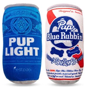 Pup Light and Pups Blue Rubbin Funny Dog Toys - Beer Dog Toys - Plush Squeaky Dog Toys for Medium, Small and Large - Cute Dog Gifts for Dog Birthday - Cool Stuffed Parody Dog Toys (2 Pack) (Mix)