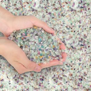 T4U Crystal Chips Stone Crushed Quartz Glass 1LB – Fluorite Tumbled Gravel Small Decorative Pebbles Bulk, Mini Polished