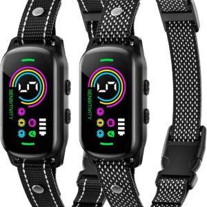 Bark Collar, 2 Pack Dog Bark Collar for Large Medium Small Dogs, Rechargeable Anti Barking Device for Dogs, Smart Traini