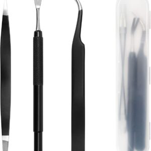COITEK 3 in 1 Tick Remover Kit, Black Tick Remover Tweezers Stainless Steel Tick Remover Tools Set for Pet Dog, Cat, Hum