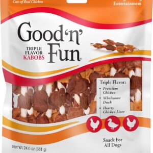 Good ‘n’ Fun Triple Flavor Kabobs Chews for All Dogs, 24 Ounces, Treat Your Dog to Long-Lasting Chews Made from Beef Hid