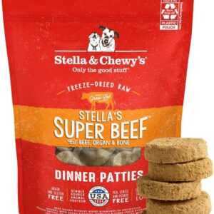 Stella & Chewy’s Freeze-Dried Raw Dinner Patties – Beef Recipe – High Protein Grain-Free Puppy & Dog Food – Perfect For