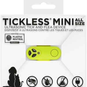 Tickless Mini Ultrasonic Tick Bite and Flea Spread Device Neon Yellow | Fragrance-Free Rechargeable Protection for Cats